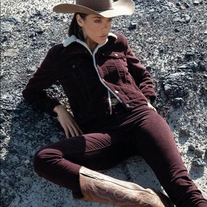 Dark burgundy high rise wedgie skinny “jeans”
